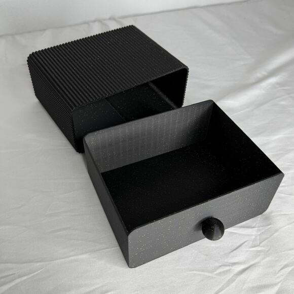 Black Glitter Storage Box with Drawer Textured Modern Minimalist Deck Decor 6.5" - Picture 4 of 8